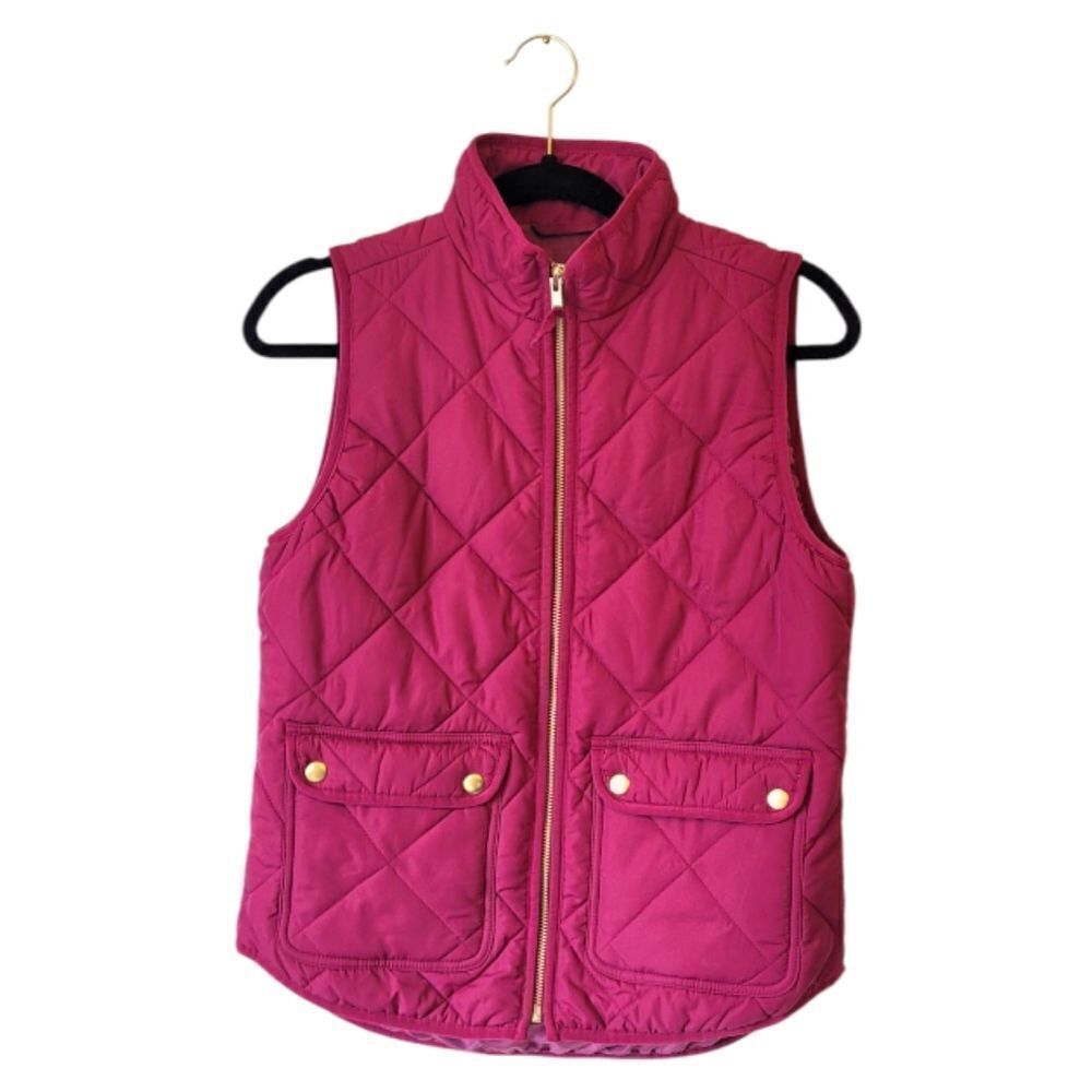 J. Crew Fuscia Quilted Zip-Up Vest Size XS